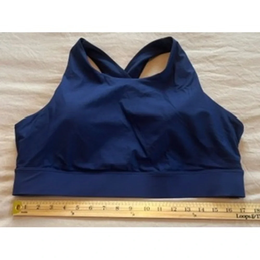 Fabletics Navy Blue High Neck Crisscross Back Sports Bra